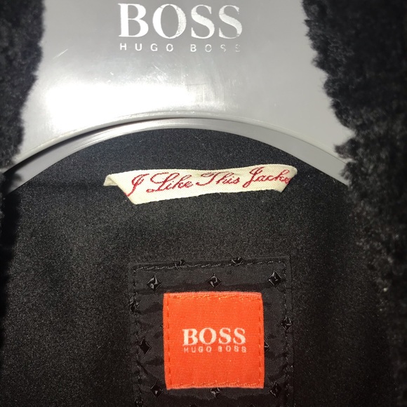 Hugo Boss Black Pea Coat with Faux Fur Collar